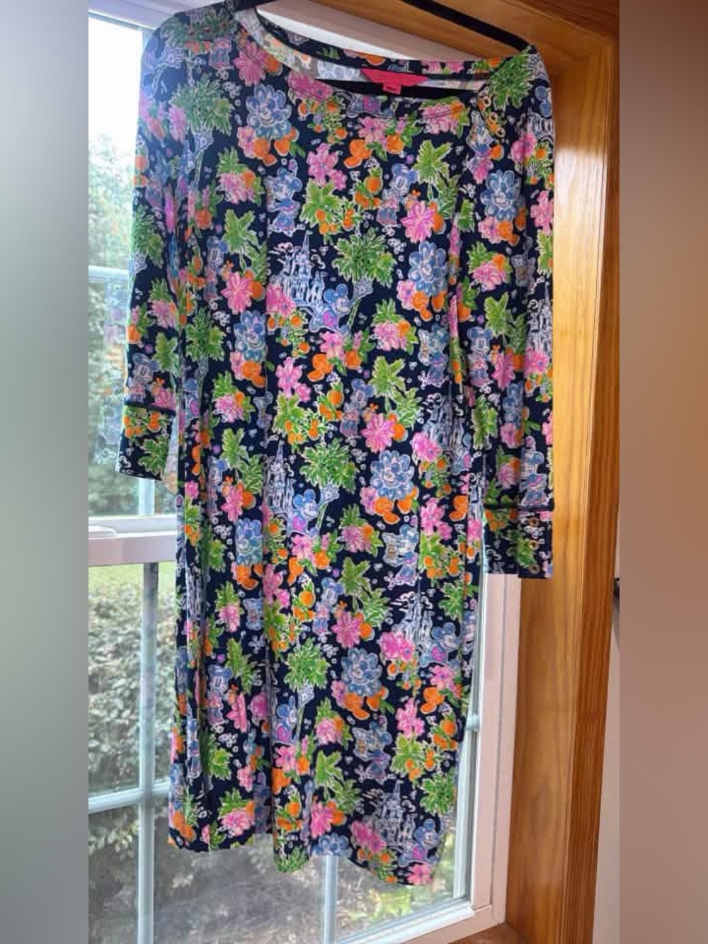 Lilly Pulitzer Navy Floral Shift Dress with Pink, Orange & Green Accents